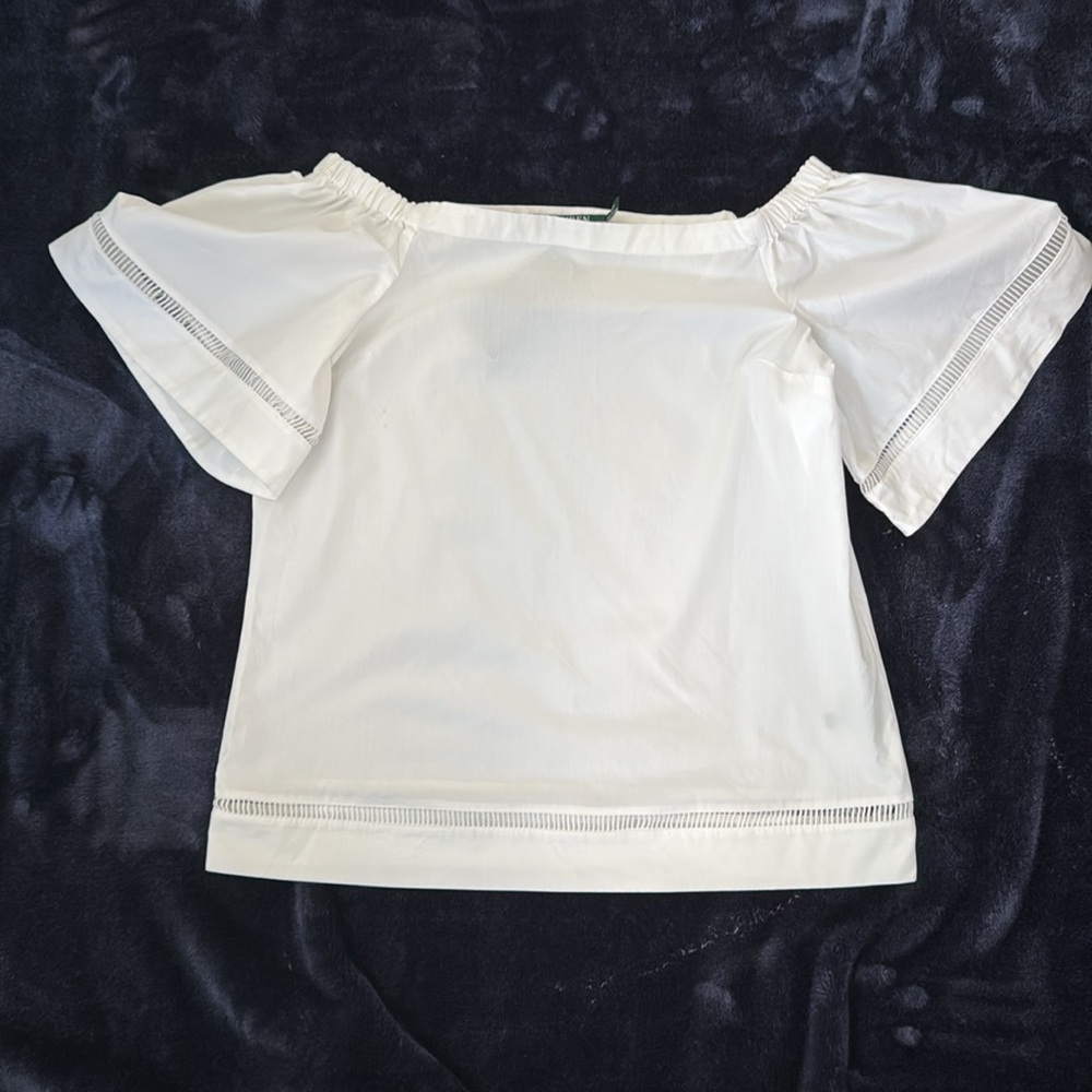 NWT Women’s White Off Shoulder Ralph Lauren Blouse - Petite Small